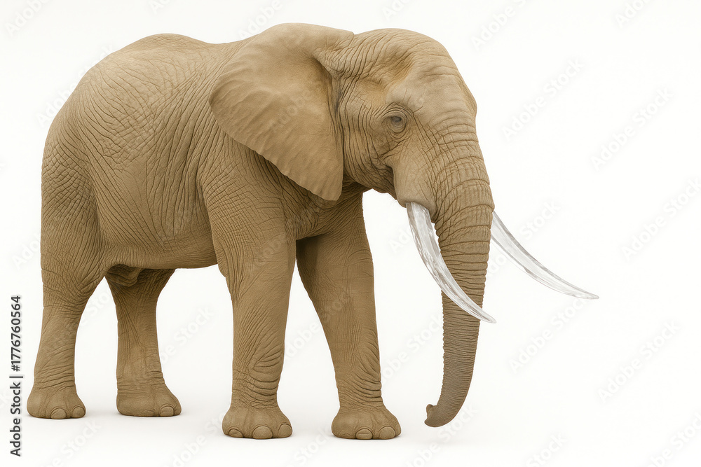 Fototapeta premium An elephant with transparent tusks on a light background. Space for text.