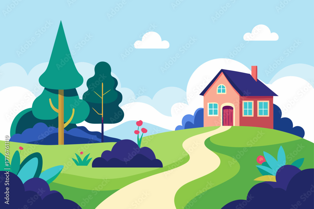 Fototapeta premium House on a hill landscape