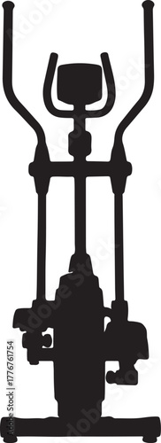 Black silhouette of an elliptical cross trainer exercise machine fitness equipment on transparent background