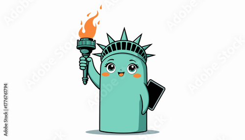Charming Cartoon of the Iconic Statue with Torch and Tablet on Blank Background for Creative Designs