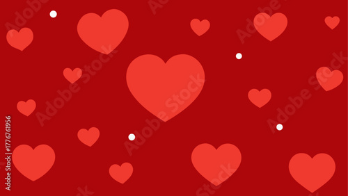 Red background with hearts and white small circles