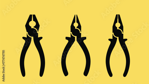 Pliers Set Combination Tool Repair Maintenance Silhouette Vector illustration