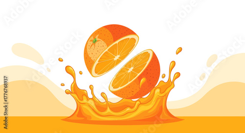 Freshly Sliced Citrus Fruit With Juice Splash, A Vibrant Orange Delight