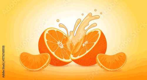 Freshly Sliced Citrus Fruit With Juice Splash, A Vibrant Orange Color Scheme