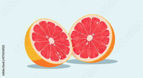 Freshly Sliced Grapefruit Showing Juicy Flesh Presented On a Softly Colored Backdrop