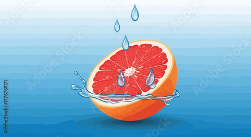 Freshly Sliced Grapefruit With Water Drops Illustrating Natural Juice and Refreshment