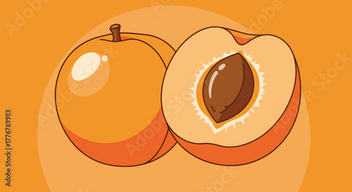Freshly Sliced Peach Illustration Vibrant in Orange, Perfect for Food Editorial Designs