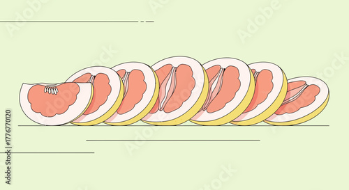 Freshly Sliced Pomelo Fruit Arrangement With Minimalist Modern Aesthetic Design