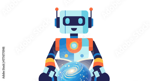 Friendly Robot Displaying Knowledge Of The Cosmos With Futuristic Implications