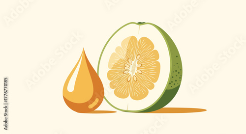 Freshly Sliced Pomelo Offering A Burst Of Citrus With A Symbolic Drop Of Oil