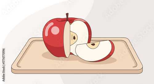 Freshly Sliced Red Apple On A Wooden Board Perfectly Prepared for Delicious Enjoyment