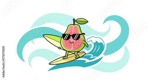 Funky Guava Surfing The Waves With Sunglasses Amidst Watery Swirls