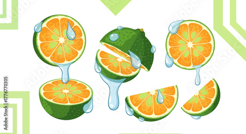 Freshly Squeezed Citrus Delights: Vibrant Orange Fruit with Sparkling Water Drops in Artistic Style