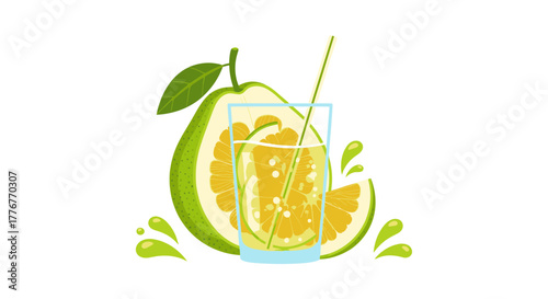 Freshly Squeezed Citrus Juice Artwork Depicting Pomelo Slices And Refreshing Beverage