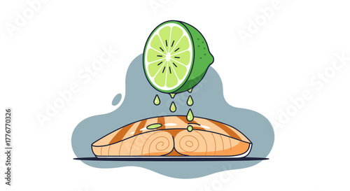 Freshly Squeezed Citrus Juice Drizzling Over Savory Salmon Fillet Illustration