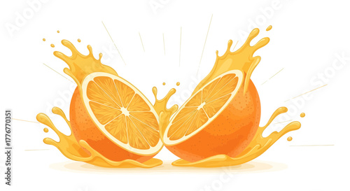 Freshly Squeezed Citrus: Vibrant Orange Halves Exploding Juice in a Splash
