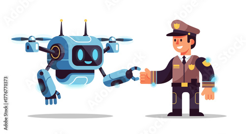 Future Policing Collaboration, Officer and Drone Working Together to Serve and Protect