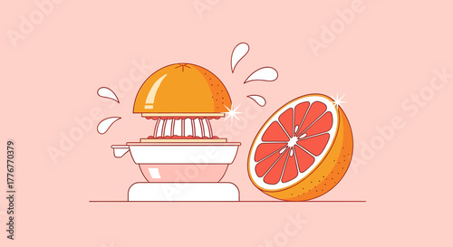Freshly Squeezed Grapefruit Juice Preparation In Minimalist Illustration Design Style