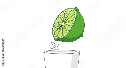 Freshly Squeezed Lime Illustration Evoking Refreshment and Citrusy Flavors in Drinks