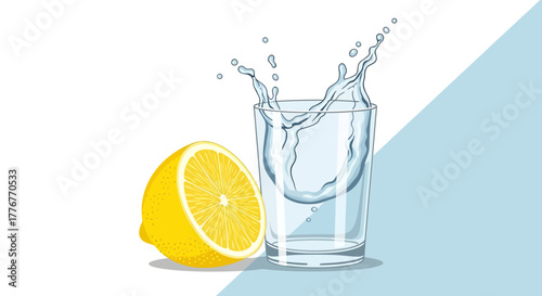 Freshness Of Lemonade: A Refreshing Splash Of Water And A Zesty Citrus Half Fruit