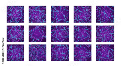Abstract purple and blue network grid with swirling patterns