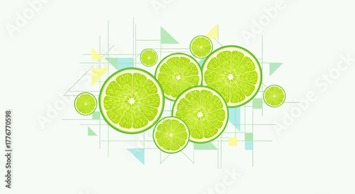 Freshness Unleashed: Lime Slices and Geometric Shapes on a Clean White Background