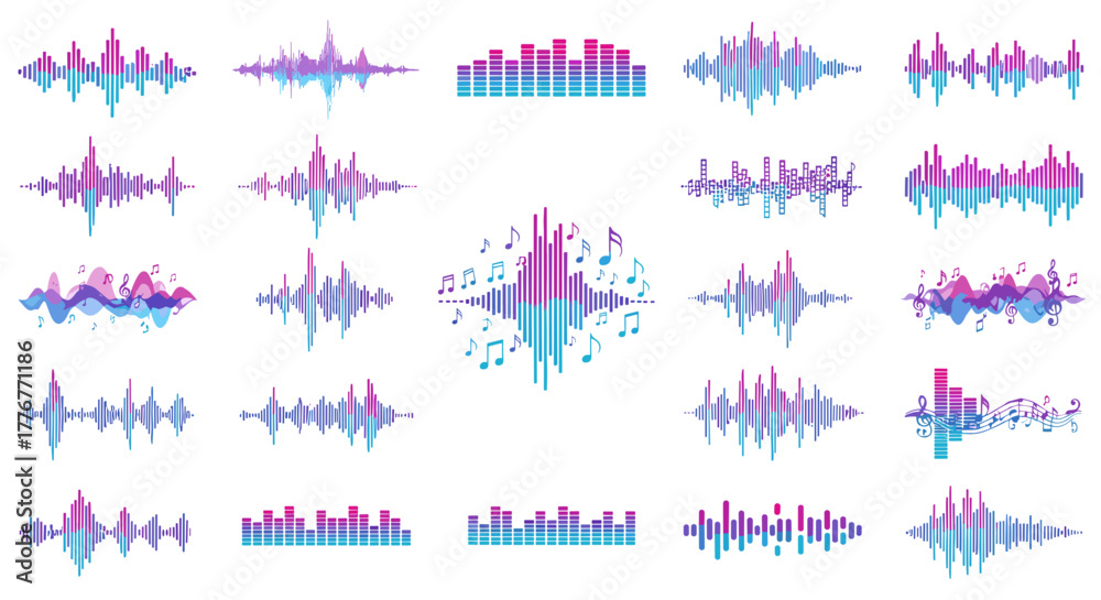 Obraz premium Collection of colorful sound wave visualizations