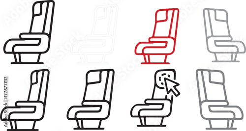 Modern travel seat icon set for transport booking and selection.