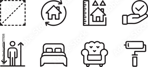 Home renovation, real estate, property management vector icons