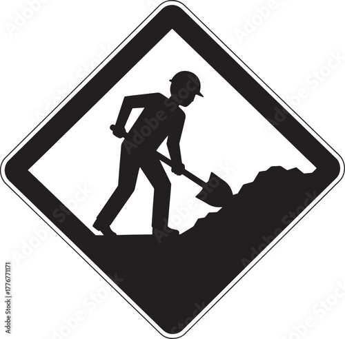 road construction sign editable vector silhouette