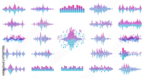 Collection of colorful sound wave visualizations
