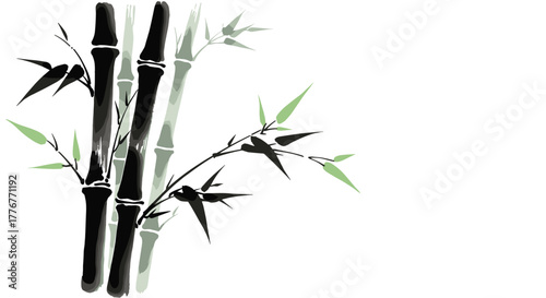 Traditional ink painting of bamboo stalks
