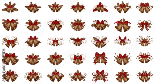 Collection of christmas bells with red bows