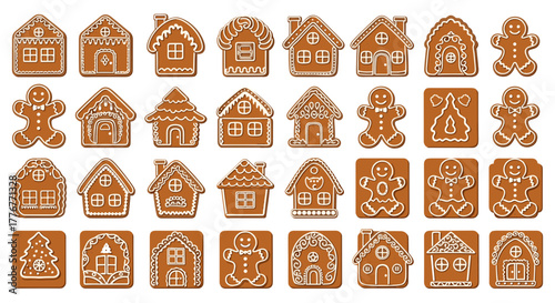 Collection of gingerbread houses and gingerbread men