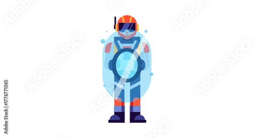 Futuristic Astronaut Prepared for Exploration within a Protective Bubble of Energy Shield