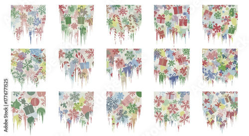 Christmas and winter holiday elements melting and dripping