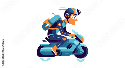 Futuristic Driver On Motorcycle Ready For Fast Delivery Transportation Services