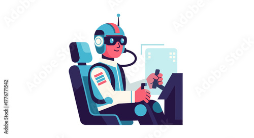 Futuristic Driver Pilot Man With Helmet And Innovative Technology Operating Controls Smoothly
