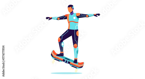 Futuristic Person On a Colorful Hoverboard Balance in Mid-Air for a Stylish Movement