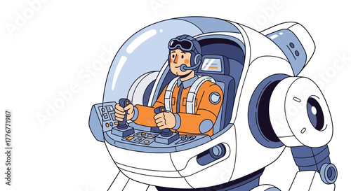 Futuristic Pilot Steering Advanced Mechanized Vehicle Inside Transparent Pod Design Illustration
