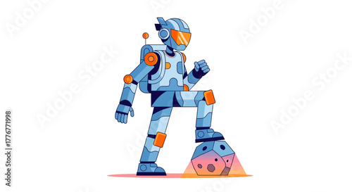 Futuristic Robot Astronaut Exploring A Strange Celestial Body In Space