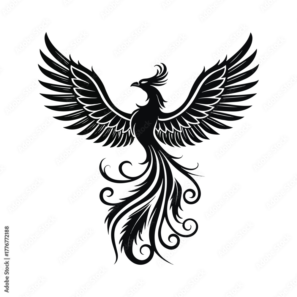 Fototapeta premium Rising Phoenix Silhouette Vector on White Background