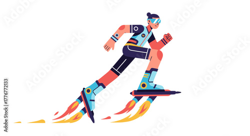 Futuristic Sportsman Soaring Through the Air on Innovative Rocket-Powered Devices