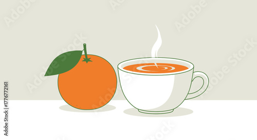 Healthy And Fresh Concept: Orange And Tea Cup, Perfect For Morning Relaxation