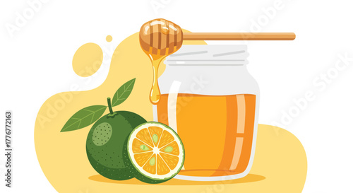 Healthy And Fresh Concept Of Honey And Citruses For A Gourmet And Delicious Treat