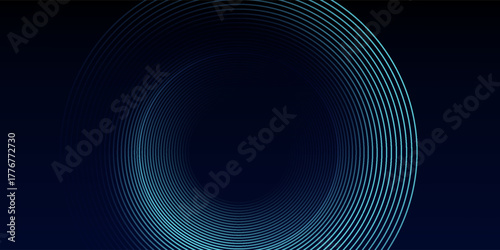 Round frame colorful blue green light isolated on dark background. Abstract circles lines pattern. Vector illustration concept for music, digital, modern science, Ai technology