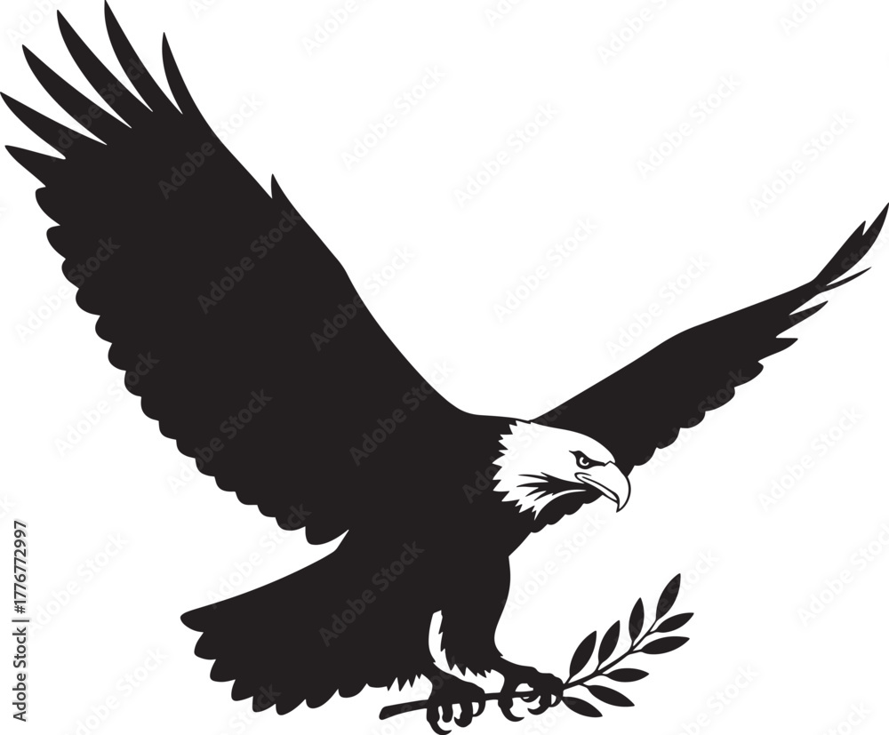 Obraz premium Black silhouette of eagle on white background