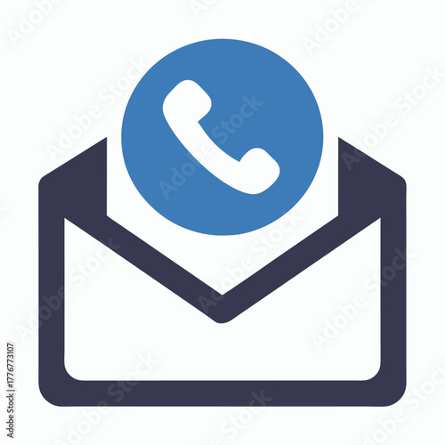 An email envelope displays a blue circle icon containing a white telephone handset