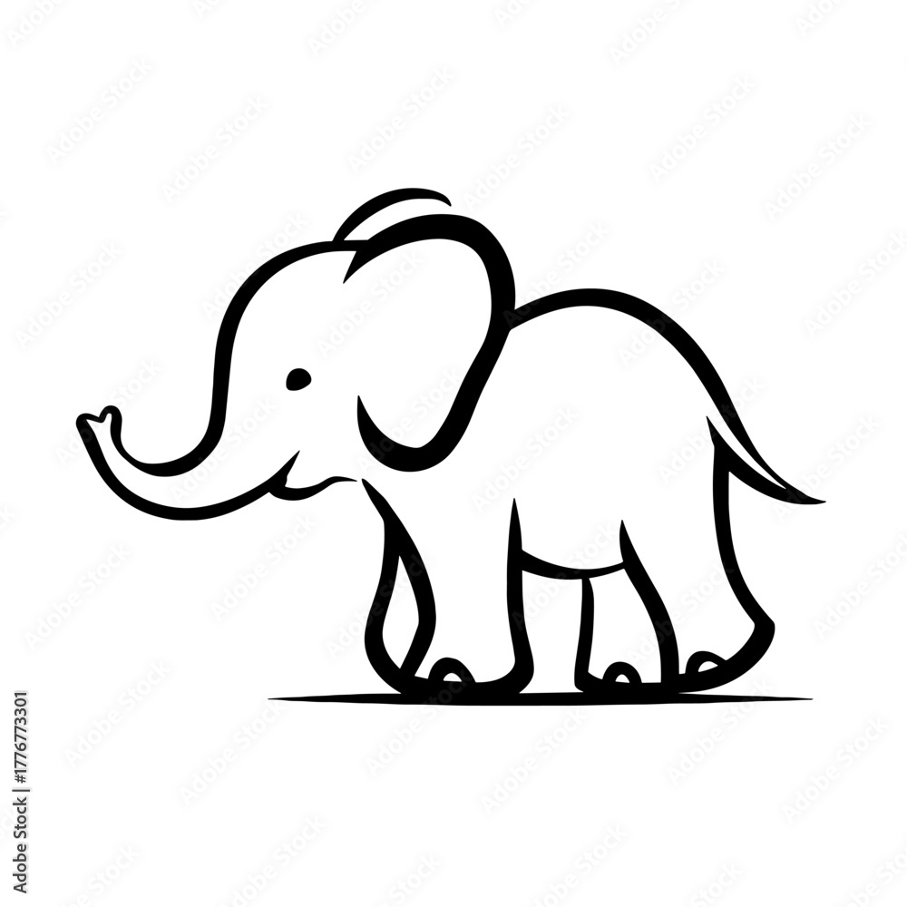 Fototapeta premium Asian Elephant. Asian Elephant simple black and white line art vector logo