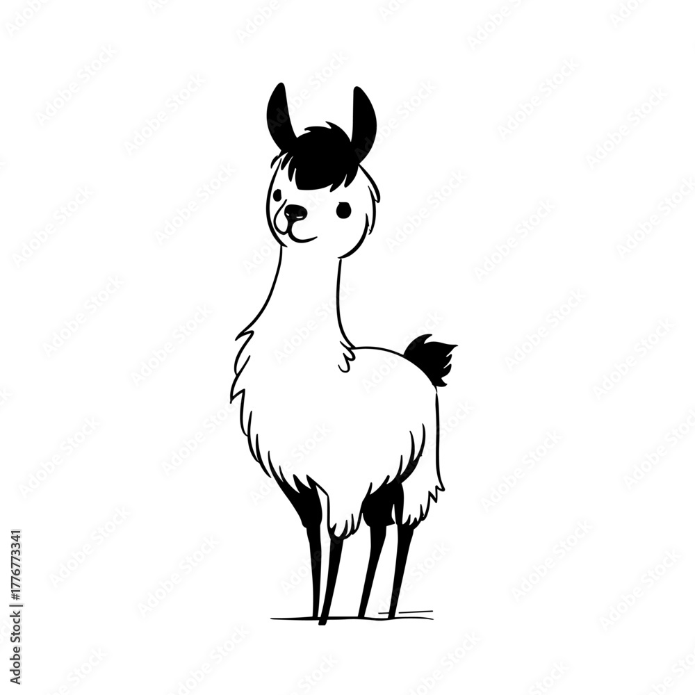 Naklejka premium llama. llama simple black and white line art vector logo